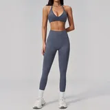 BS3595-4 · Dark Grey Blue Dark Grey Blue Women's Breathable Backless Yoga Set Quick Dry Slimming