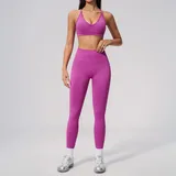 Rose Purple Women's Fitness Seamless Running Yoga Activewear Set Backless