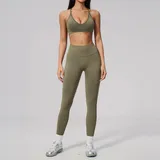 Pine Green Women's Fitness Seamless Running Yoga Activewear Set Backless