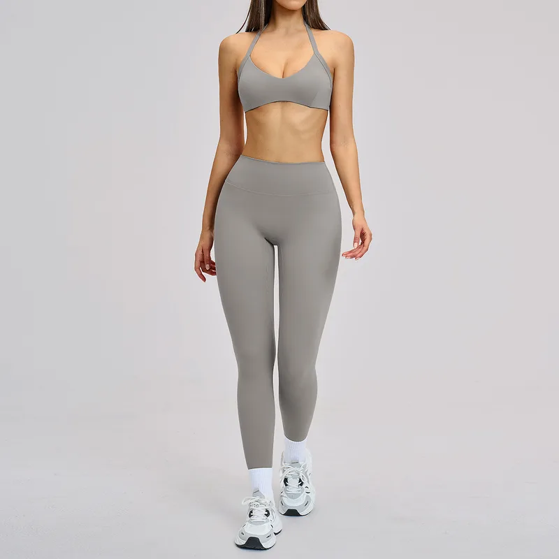 Women's Cutout Running Yoga Set Halter Neck Backless