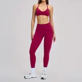Raspberry Red Women's Cutout Running Yoga Set Halter Neck Backless