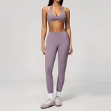 BS4208-4 · Lilac Lilac Women's Premium Yoga Activewear Set Butt Lifting Fitted