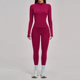 Raspberry Red Women's Brushed Fitness Yoga Activewear Set Zip Up