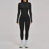 BS4510-2 · Jet Black Jet Black Women's Brushed Fitness Yoga Activewear Set Zip Up