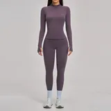 BS4510-3 · Eggplant Purple Eggplant Purple Women's Brushed Fitness Yoga Activewear Set Zip Up