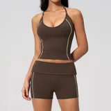 BS4533-2 · Roasted Coffee Roasted Coffee Women's Yoga Set Halter Neck Slimming V Neck