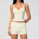 Vintage Apricot Women's Yoga Set Halter Neck Slimming V Neck