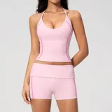 BS4533-4 · Water Pink Water Pink Women's Yoga Set Halter Neck Slimming V Neck