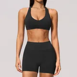 BS4535-2 · Jet Black Jet Black Women's Backless Pilates Training Yoga Activewear Set Seamless