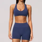 Hazy Dai Blue Women's Backless Pilates Training Yoga Activewear Set Seamless