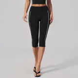 Black White Clash Women's Running Yoga Shorts Capri Length Slimming Fitted
