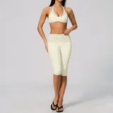 BS4549-2 · Cream Black Dot Cream Black Dot Halter Neck Layered Women's Yoga Set Halter Neck
