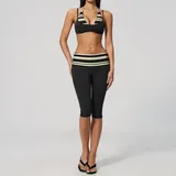 Black Stripe Halter Neck Layered Women's Yoga Set Halter Neck