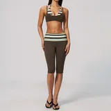 Brown Stripe Halter Neck Layered Women's Yoga Set Halter Neck