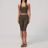 Brown White Dot Women's Printed Fitness Yoga Activewear Set Deep V