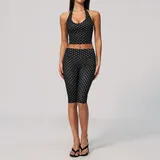 Black White Dot Women's Printed Fitness Yoga Activewear Set Deep V