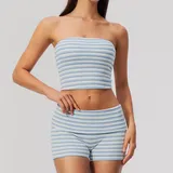 Pale Blue White Women's Breathable Fitness Performance Yoga Activewear Set Tank
