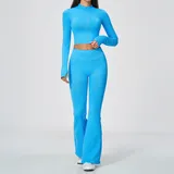 BS5112-3 · Sky Azure Sky Azure Women's Flared Fitness Yoga Activewear Set Quick Dry