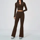 Ink Brown Women's Flared Fitness Yoga Activewear Set Quick Dry