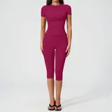 Raspberry Red Women's Breathable Fitted Yoga Activewear Set High Waist