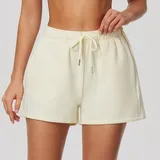 Cream White Running Women's Yoga Shorts High Waist Slimming Relaxed