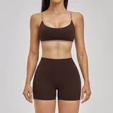 Dark Brown Women's Yoga Activewear Set Bare Feel Running Backless