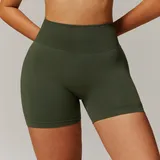 Dark Army Green Women's Yoga Shorts Running Seamless High Waist Fitted