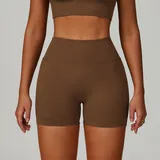 Dark Coffee Women's Seamless Running Yoga Shorts Quick Dry Fitted