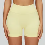 Cream Yellow Women's Seamless Running Yoga Shorts Quick Dry Fitted