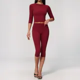 BS8455-4 · Cherry Red Cherry Red Women's Running Yoga Set 2 Piece Brushed Fitted