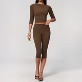 BS8455-5 · Chocolate Brown Chocolate Brown Women's Running Yoga Set 2 Piece Brushed Fitted