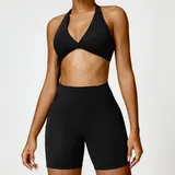 Jet Black Women's Backless Running Premium Yoga Set Quick Dry