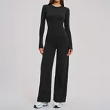 BS8519-2 · Jet Black Jet Black Women's Brushed Running Yoga Set Wide Leg Relaxed