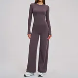 BS8519-3 · Eggplant Purple Eggplant Purple Women's Brushed Running Yoga Set Wide Leg Relaxed