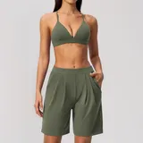 Forest Green Women's Peach Butt Yoga Set V Neck Backless
