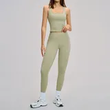 BS8819-1 · Moss Green Moss Green Women's Backless Running Fitness Yoga Activewear Set Fitted