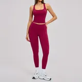 Raspberry Red Women's Backless Running Fitness Yoga Activewear Set Fitted