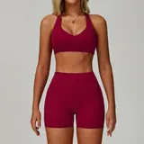 Rose Red Bare Feel Women's Yoga Set 3 Piece Backless