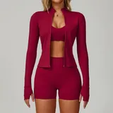 Red Bare Feel Women's Yoga Set 3 Piece Backless