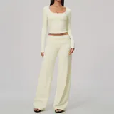 BS9599-1 · Cream Almond Cream Almond Women's Brushed Yoga Set Quick Dry Breathable Slimming