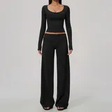 Jet Black Women's Brushed Yoga Set Quick Dry Breathable Slimming