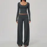 Charcoal Mist Women's Brushed Yoga Set Quick Dry Breathable Slimming