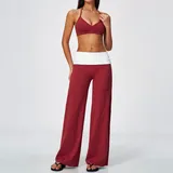 Pomegranate Red Women's Yoga Set Brushed Butt Lifting Flared Breathable