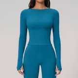 Peacock Blue Women's Running Long Sleeve Top Long Sleeve Brushed