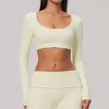 Cream Almond Women's Brushed Long Sleeve Top Long Sleeve Stretch