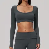 Charcoal Mist Women's Brushed Long Sleeve Top Long Sleeve Stretch