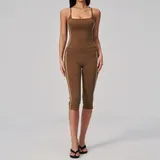 Chestnut Brown Women's Brushed Running Active Yoga Activewear Set Backless