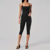 Black White Clash Women's Brushed Running Active Yoga Activewear Set Backless