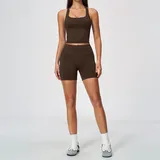 Ink Brown Women's Seamless Yoga Set High Waist Breathable Fitted