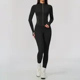CS5529-2 · Jet Black Jet Black Women's Stand Collar Yoga Set 2 Piece Brushed